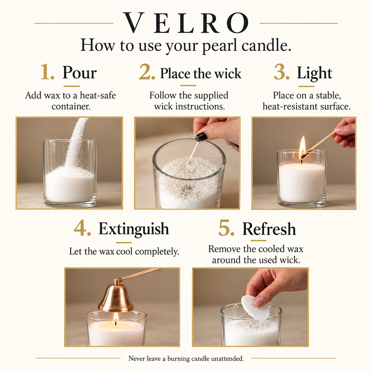 Pearl Candles with Wick, Refillable & Reusable Sand Candle